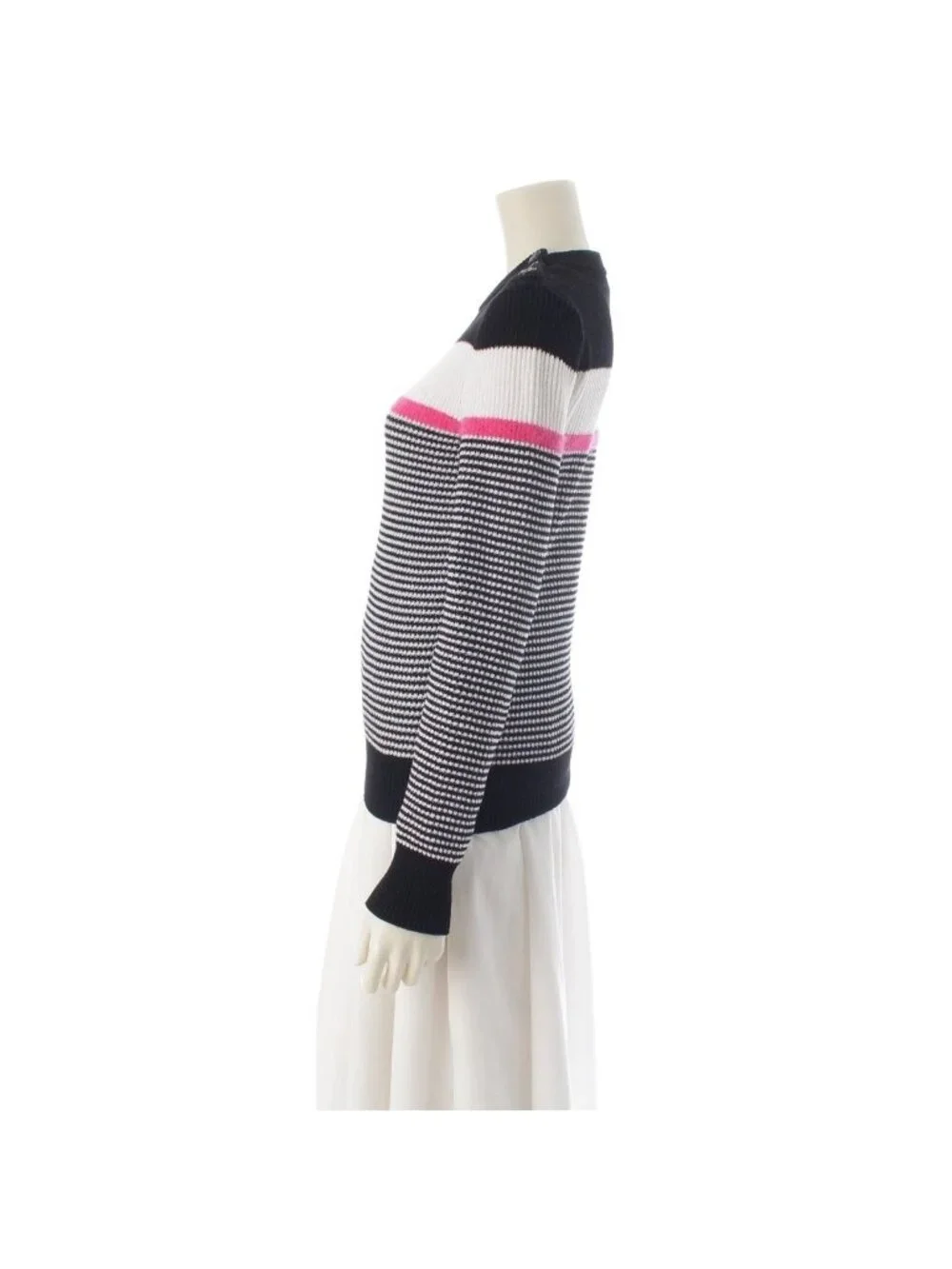 Chanel CC Logo Border Knit Long Sleeve Sweater Top Black White Pink 36